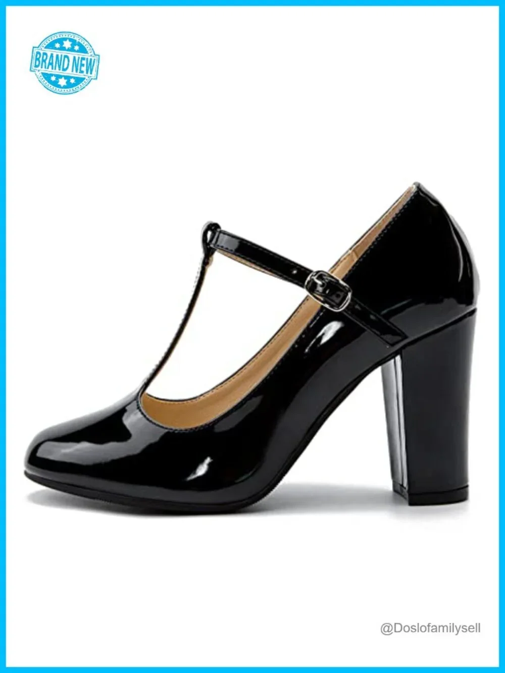 Women's T-Strap Mary Jane Pumps Chunky Heel Round Toe Dress Shoes